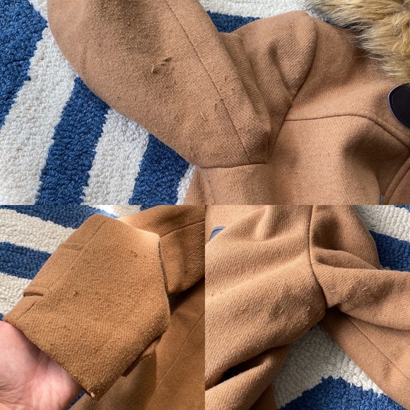 🍂 CHIC TAN FAUX FUR WOOL BLEND HOODED WINTER JACKET! - Picture 15 of 16